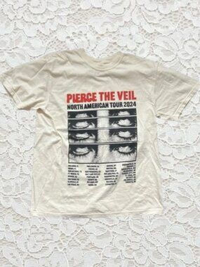 Pierce The Veil North American Tour 2024 Tee - Cream with Red & Black Print
